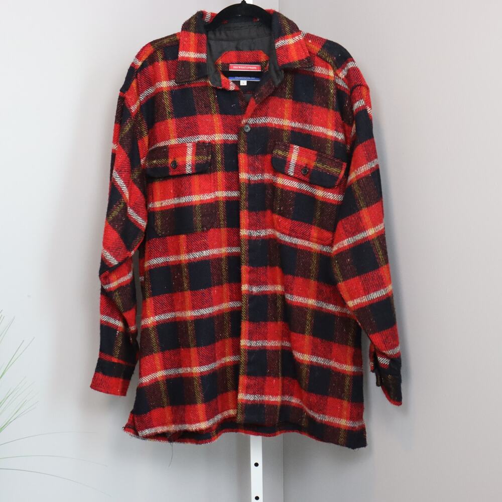 Vintage Ten West Apparel Plaid Flannel Shirt Red Black Yellow Size L